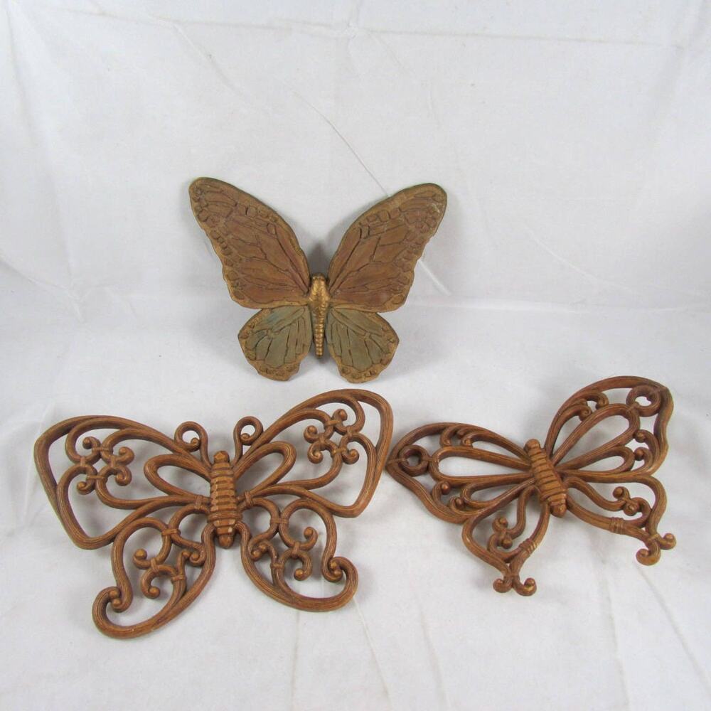 Butterfly Wall Hangings Lot of 3 Homco Dart Industries Plastic Vintage 1970s